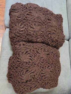 Cost Plus World Market Brown Crochet Floral Open-Weave Throws Total 2.